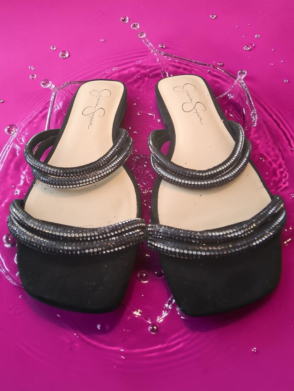 Jessica Simpson Black Beaded Slide Sandals